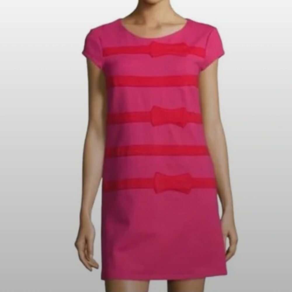 JB by Julie Brown Allora Shift Dress Medium Pink Striped Bow Ponte Stretch